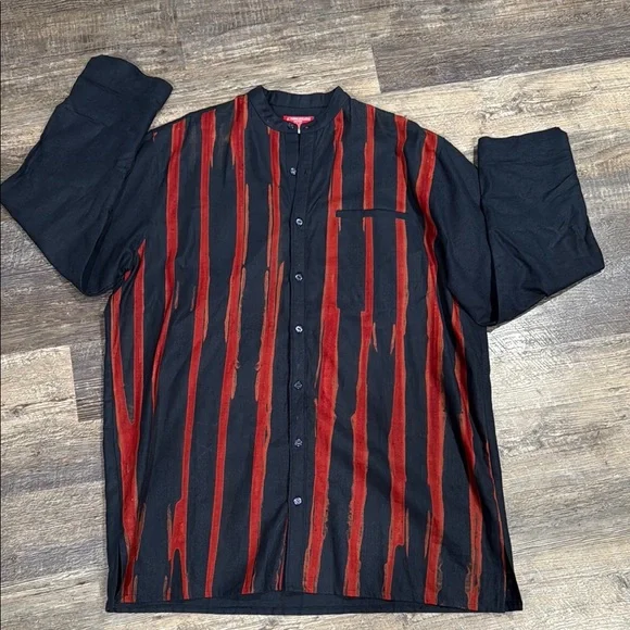 Vintage Stylish Black and Red Striped Shirt Jacket - Picture 1 of 3